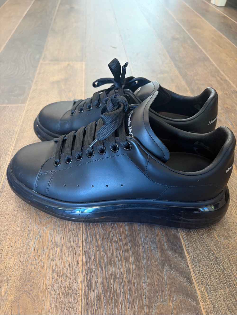 Alexander McQueen Men's Black Leather Oversized Sole Sneakers